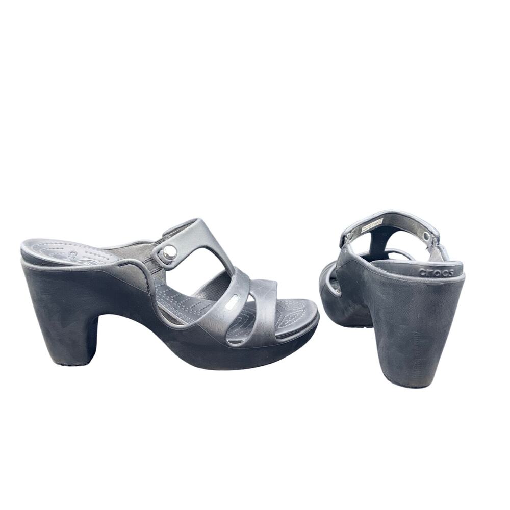 Crocs Black Open Toe Heeled Sandals Womens Size 9 Comfort Wedge
